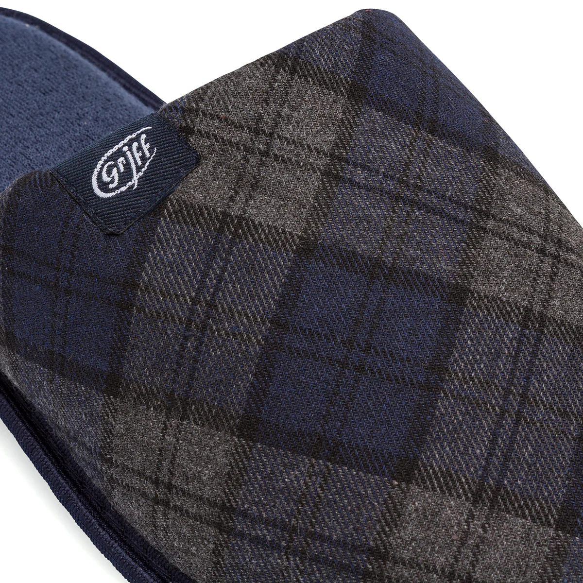 Pantofole da uomo Griff blu e grigio in tessuto con fantasia tartan - Image 5