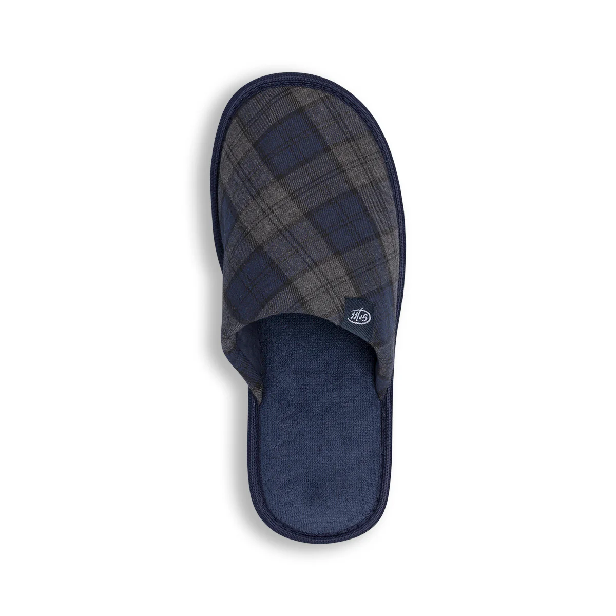 Pantofole da uomo Griff blu e grigio in tessuto con fantasia tartan - Image 6