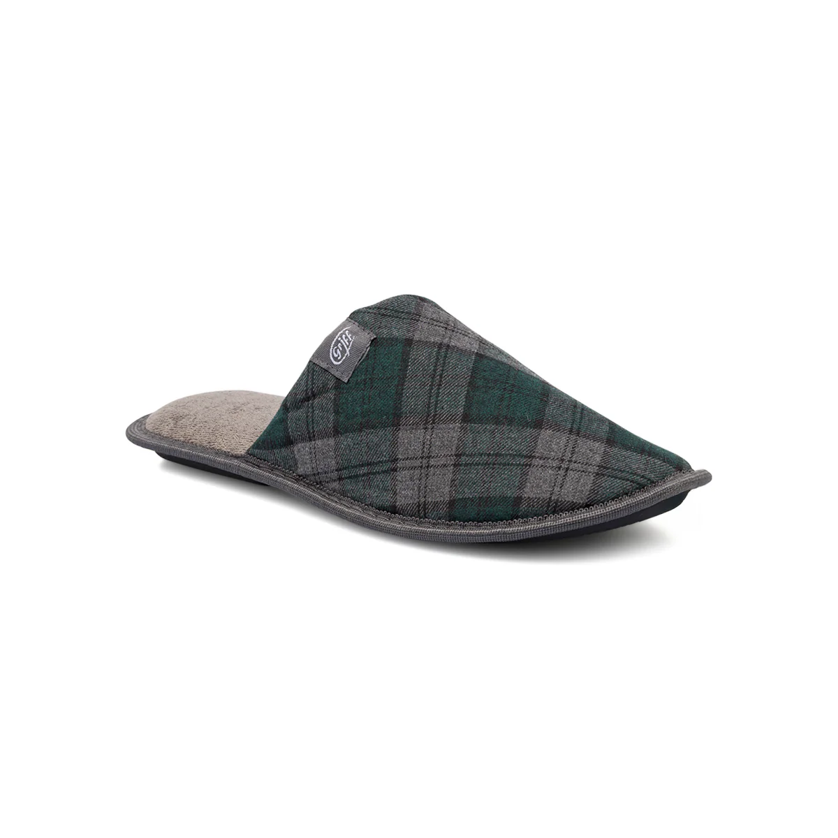 Pantofole da uomo Griff grigie e verdi in tessuto fantasia tartan - Image 2