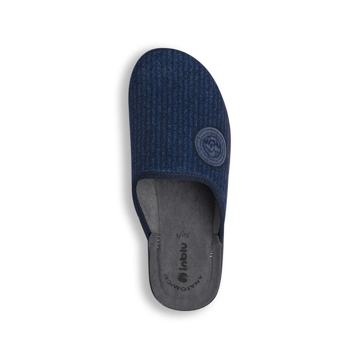 Pantofole da uomo Inblu blu in tessuto morbido con ricamo bussola