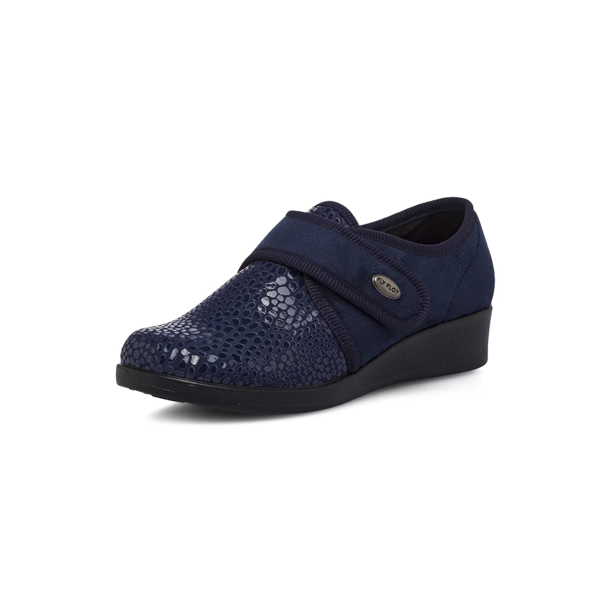 Pantofole donna Fly Flot blu in microfibra elastica con motivo lucido - Image 3