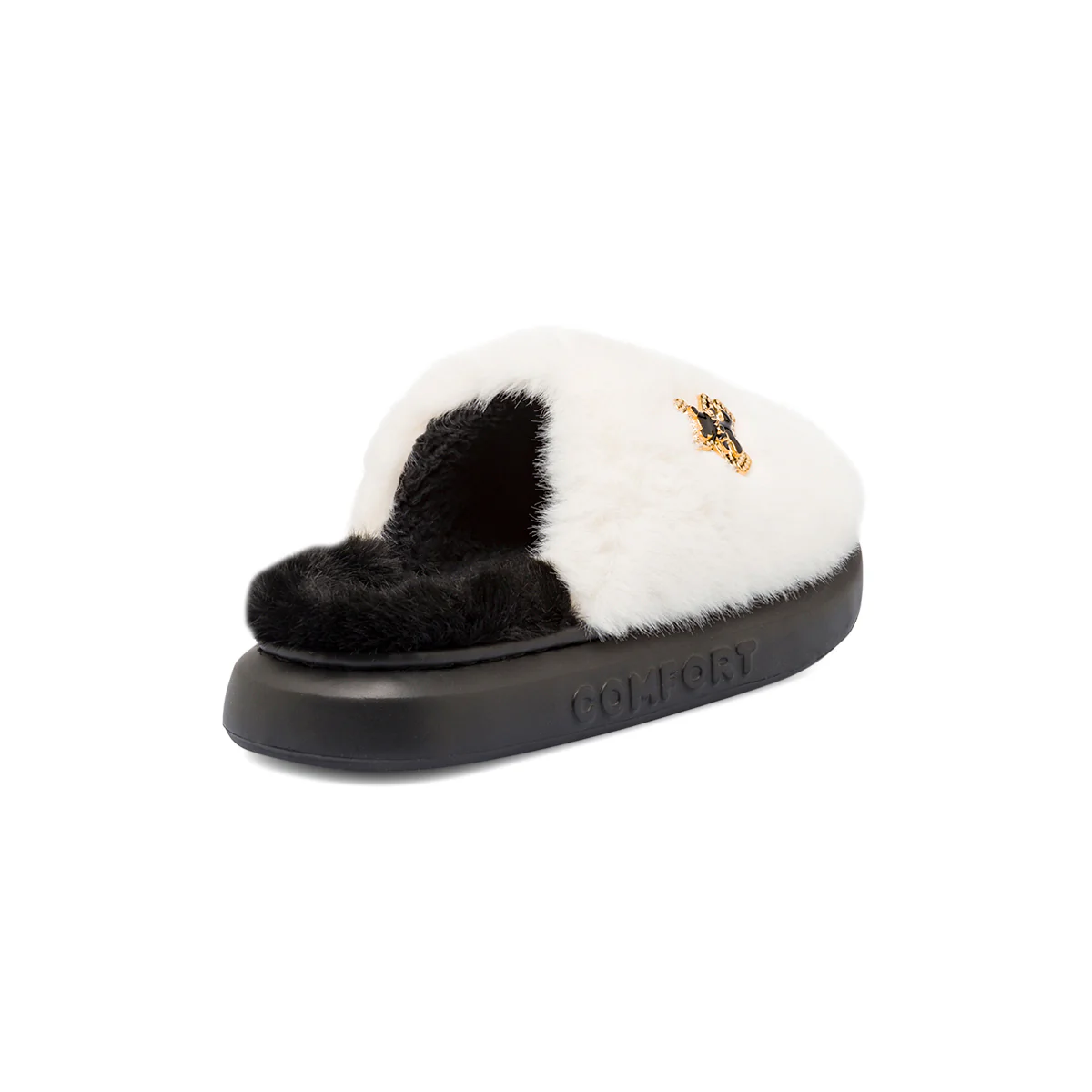 Pantofole donna Superga bianche e nere in pelliccia finta con charms - Image 4