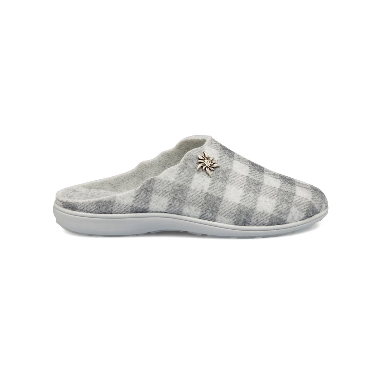 Pantofole grigie a quadri da donna con spilletta Italia Trend