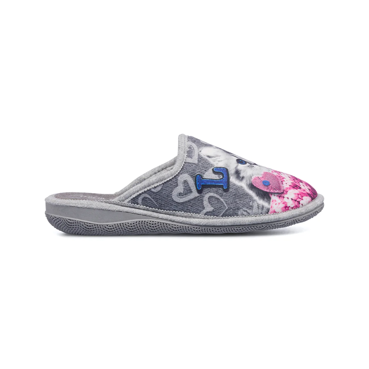 Pantofole grigie da donna in tessuto con gattino Italia Trend