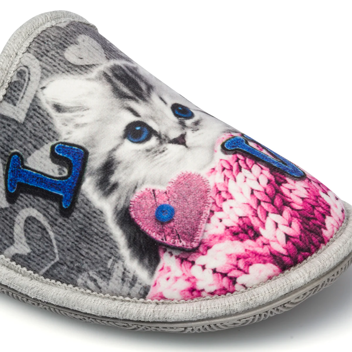 Pantofole grigie da donna in tessuto con gattino Italia Trend - Image 5