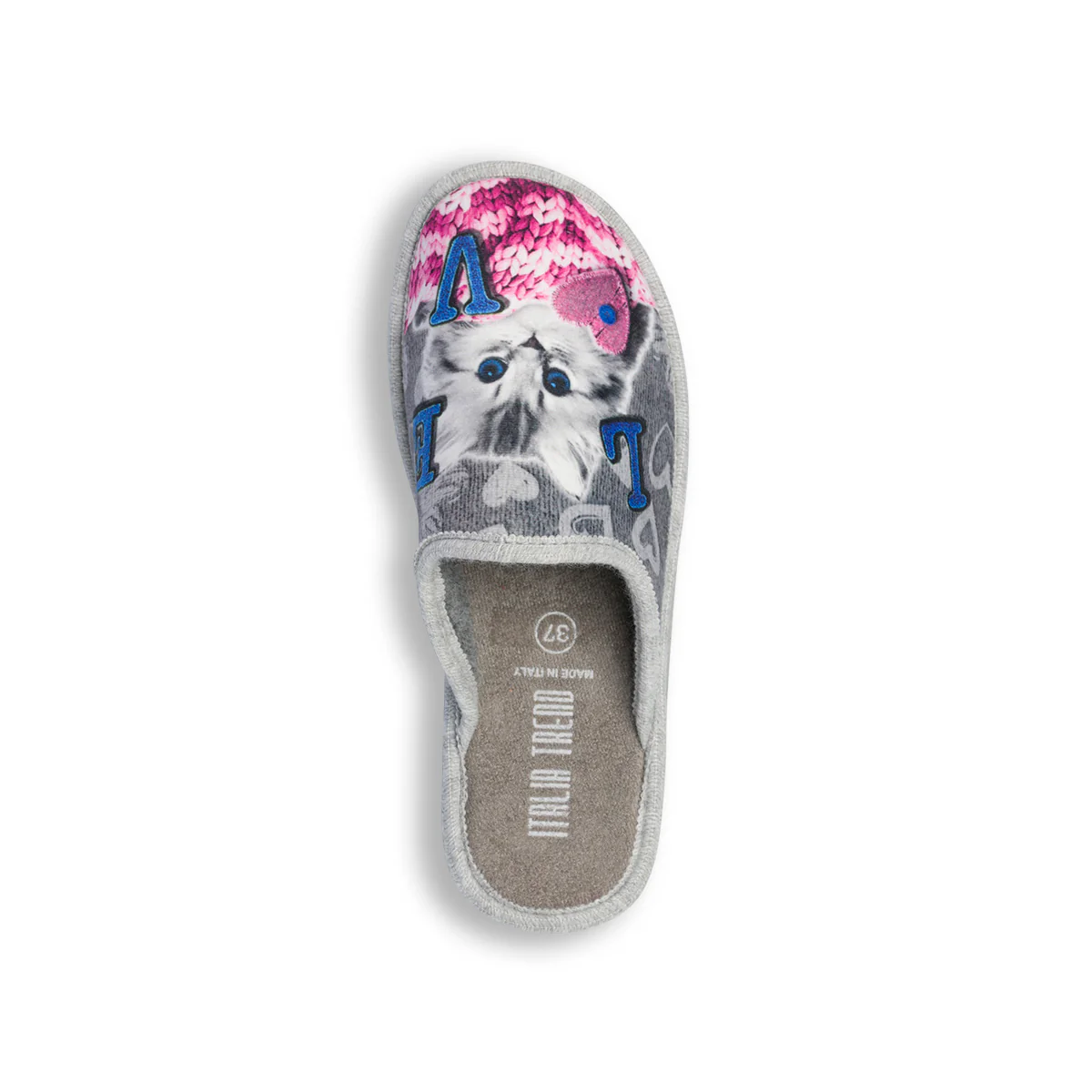 Pantofole grigie da donna in tessuto con gattino Italia Trend - Image 7