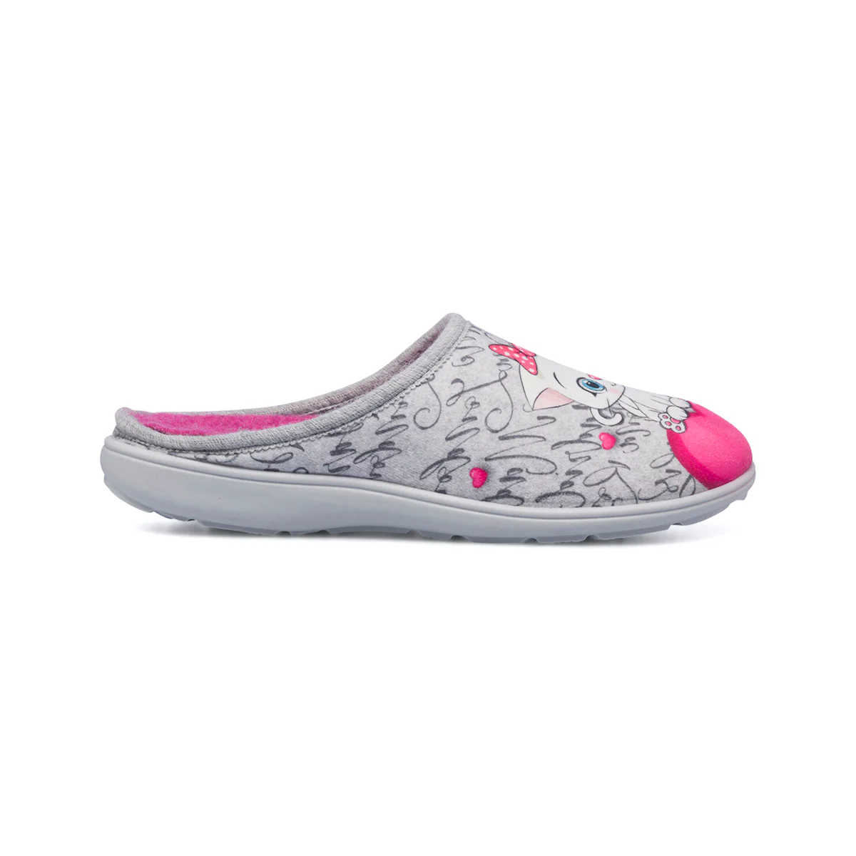 Pantofole grigie da donna in tessuto con gattino Italia Trend