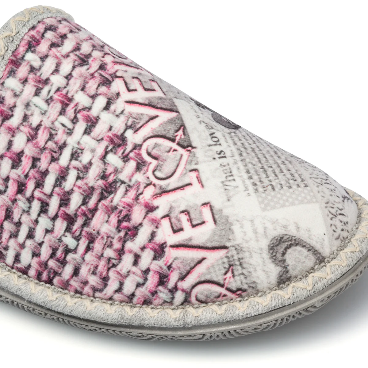 Pantofole grigie da donna in tessuto con stampa "Love" Italia Trend - Image 5