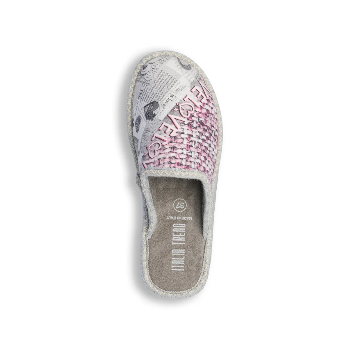 Pantofole grigie da donna in tessuto con stampa "Love" Italia Trend - Image 7