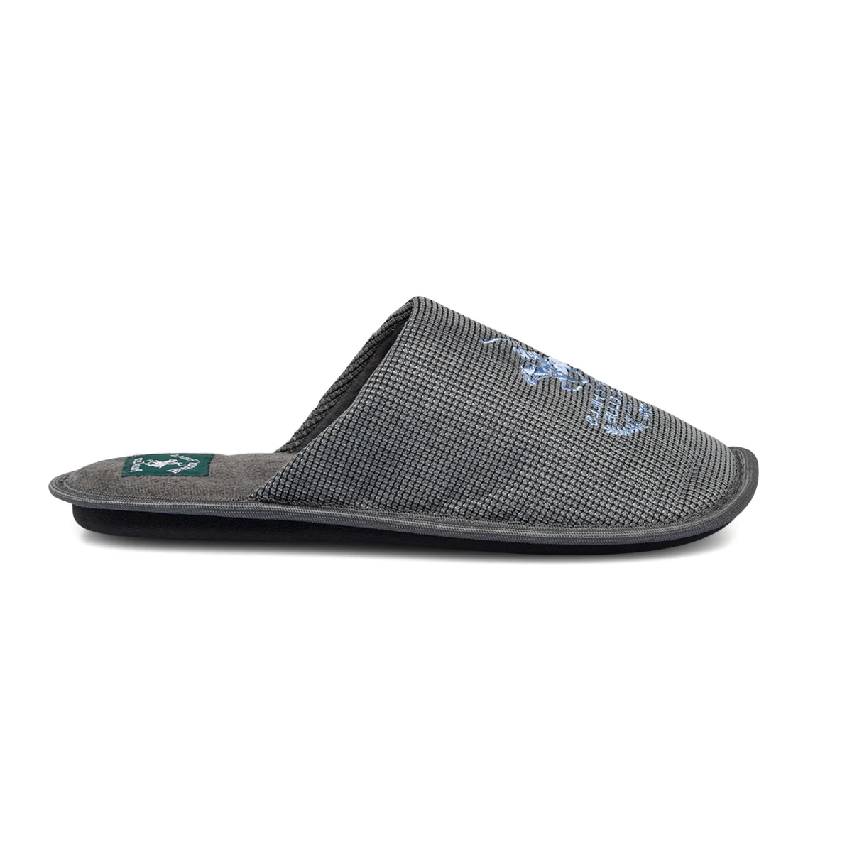 Pantofole grigie in tessuto da uomo con logo bianco Polo Club