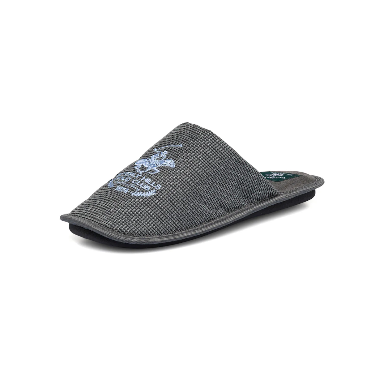Pantofole grigie in tessuto da uomo con logo bianco Polo Club - Image 5