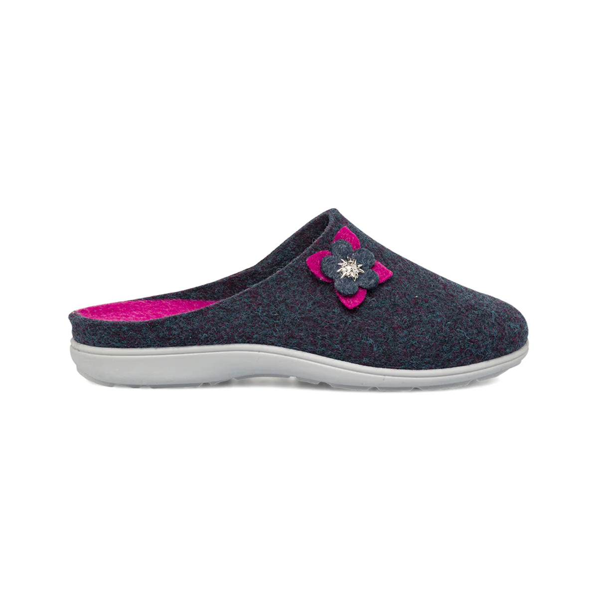 Pantofole in feltro blu da Donna con fiore decorativo Italia Trend