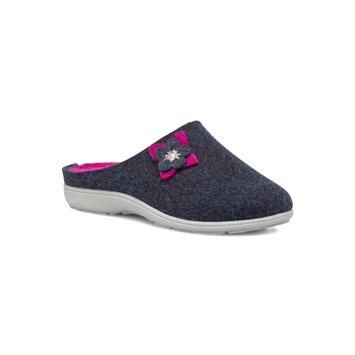 Pantofole in feltro blu da Donna con fiore decorativo Italia Trend - Image 2