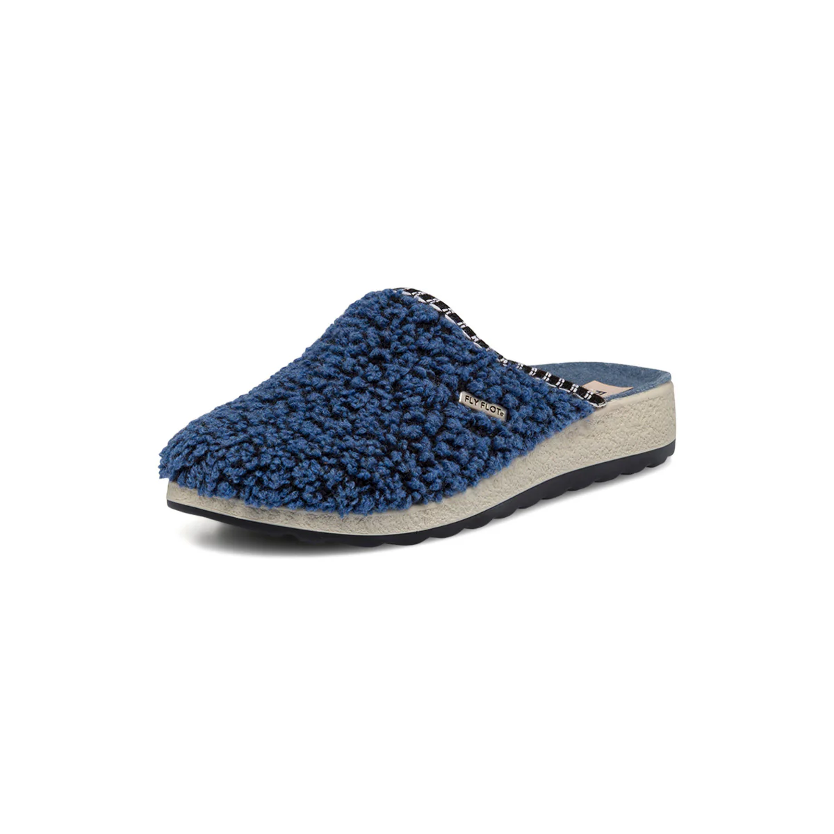 Pantofole in tessuto blu da donna con tomaia effetto pelliccia Fly Flot - Image 2