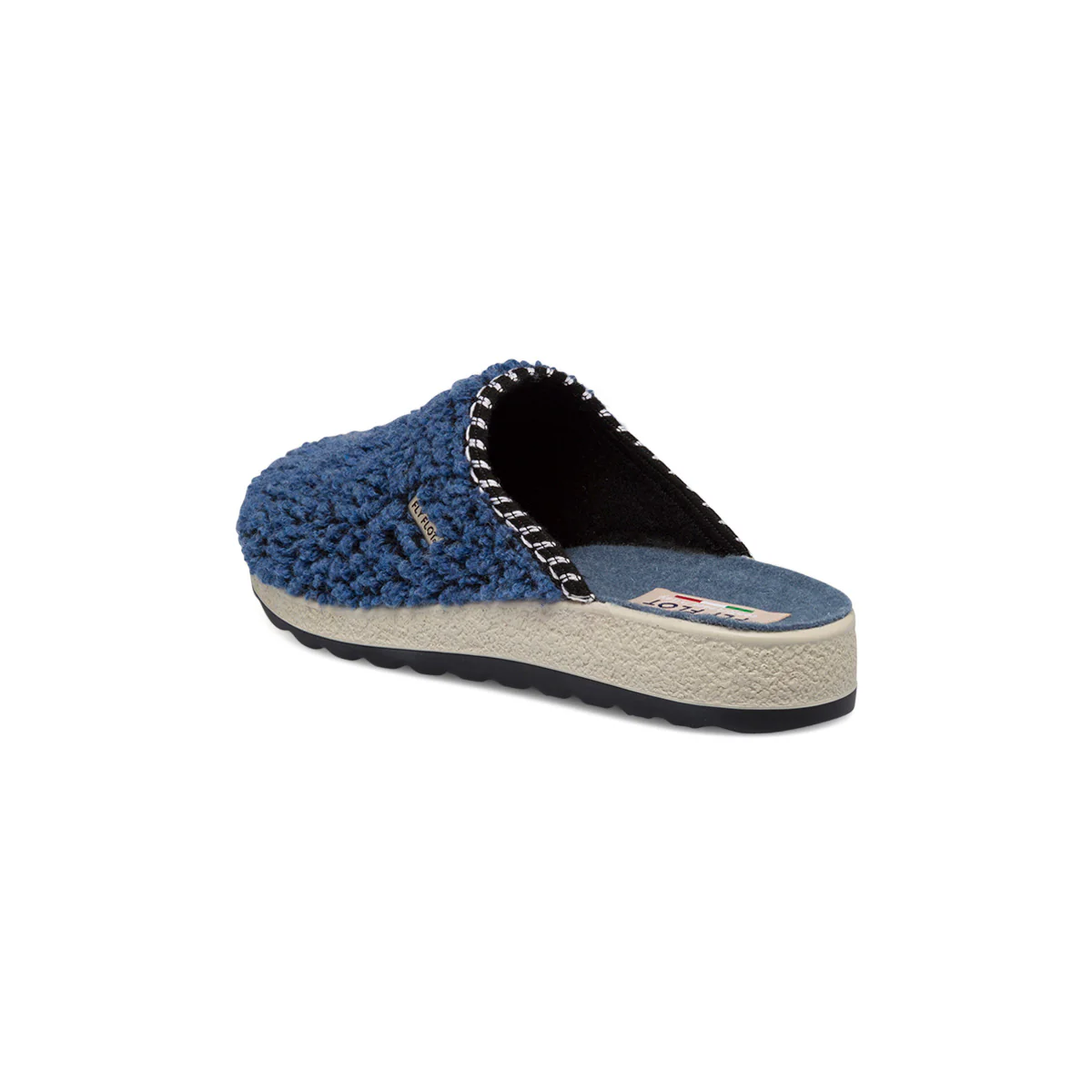 Pantofole in tessuto blu da donna con tomaia effetto pelliccia Fly Flot - Image 3
