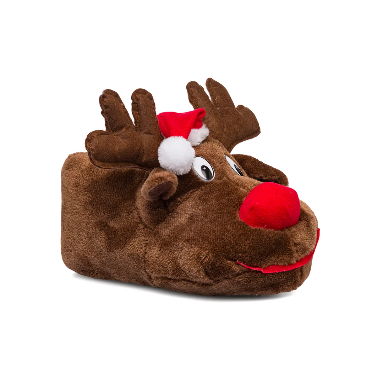Pantofole natalizie da uomo marroni effetto peluche con renna Lora Ferres