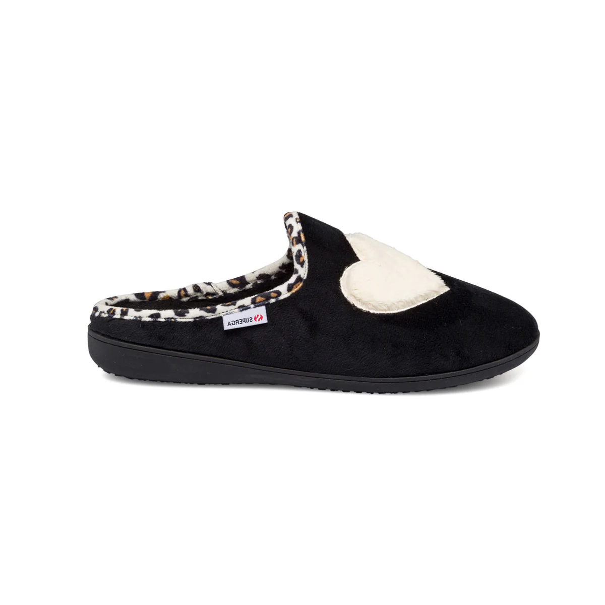 Pantofole nere da donna con maxi cuore Superga