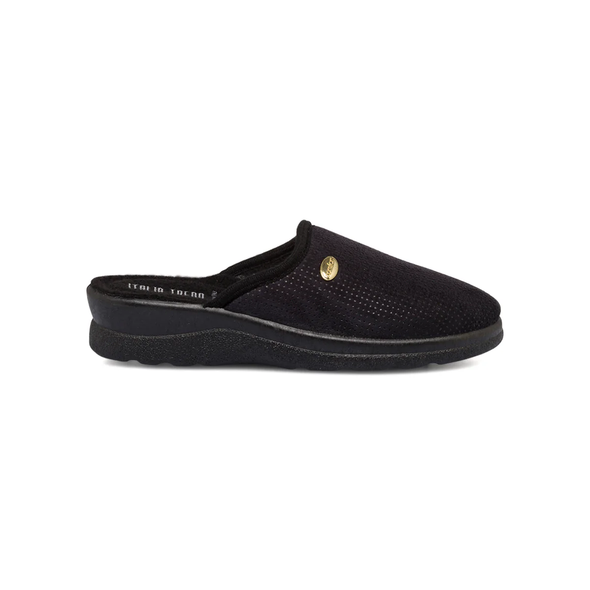 Pantofole nere da donna con spilletta dorata Italia Trend