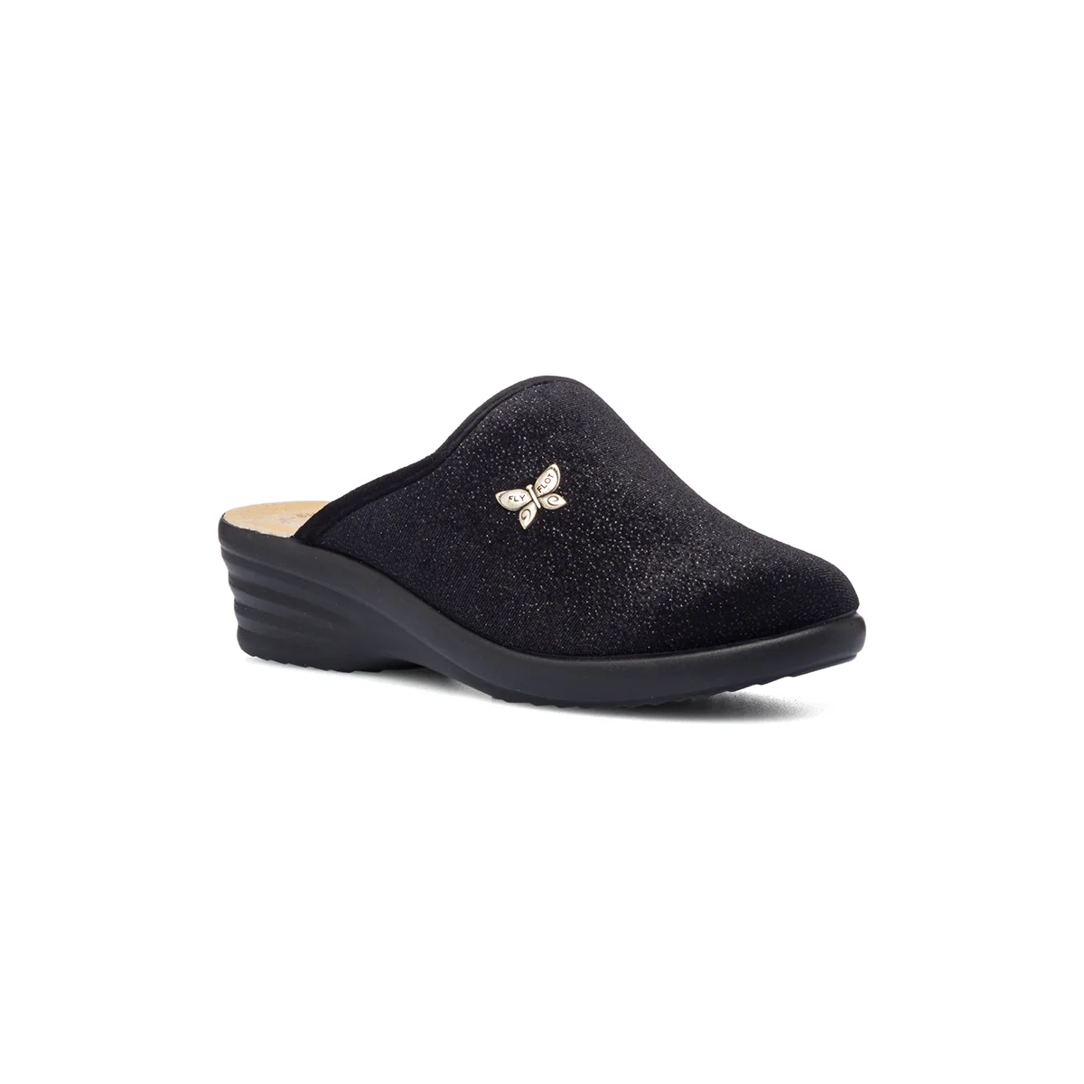 Pantofole nere in tessuto con sottopiede anatomico Fly Flot - Image 2