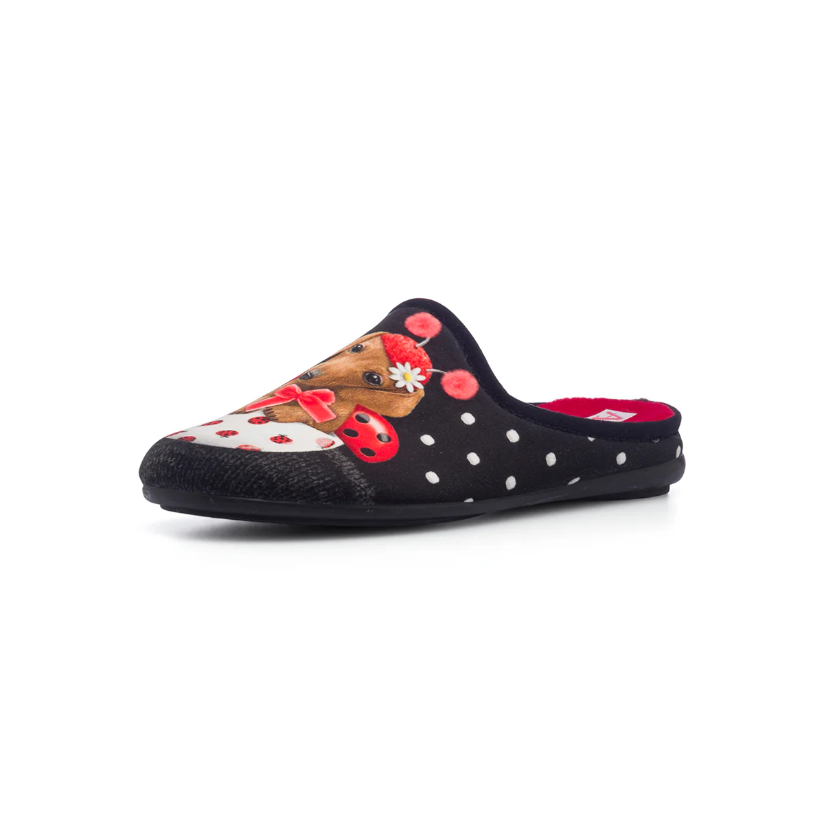 Pantofole nere in tessuto da donna con stampa cagnolino Aday's - Image 2