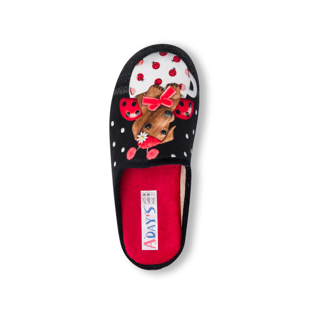 Pantofole nere in tessuto da donna con stampa cagnolino Aday's - Image 7