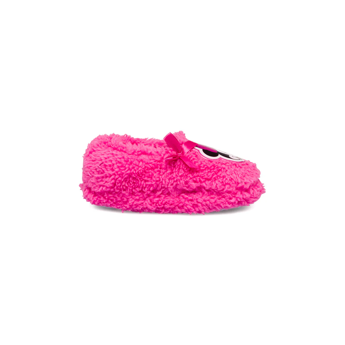Pantofole peluche fucsia da bambina con fiocco e patch Minnie