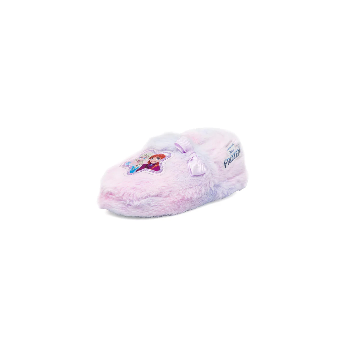 Pantofole peluche lilla da bambina con fiocco e patch Frozen - Image 2