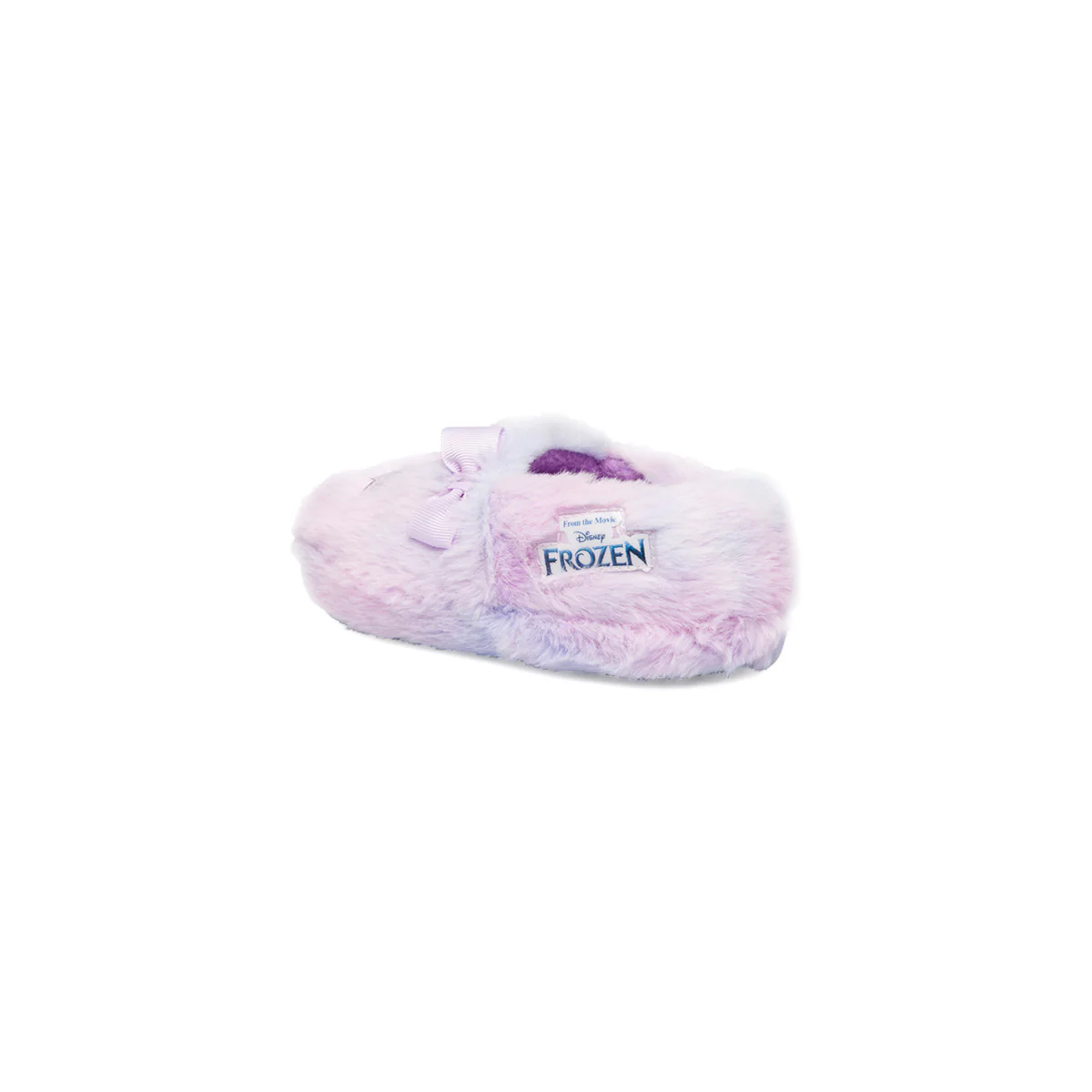 Pantofole peluche lilla da bambina con fiocco e patch Frozen - Image 3