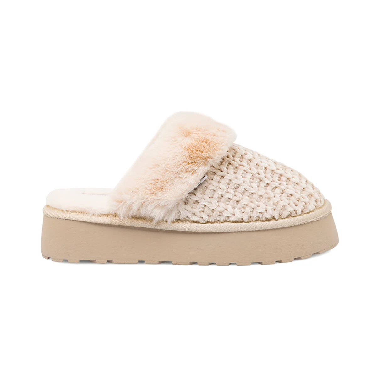 Pantofole platform da donna Superga beige con dettagli in pelliccia
