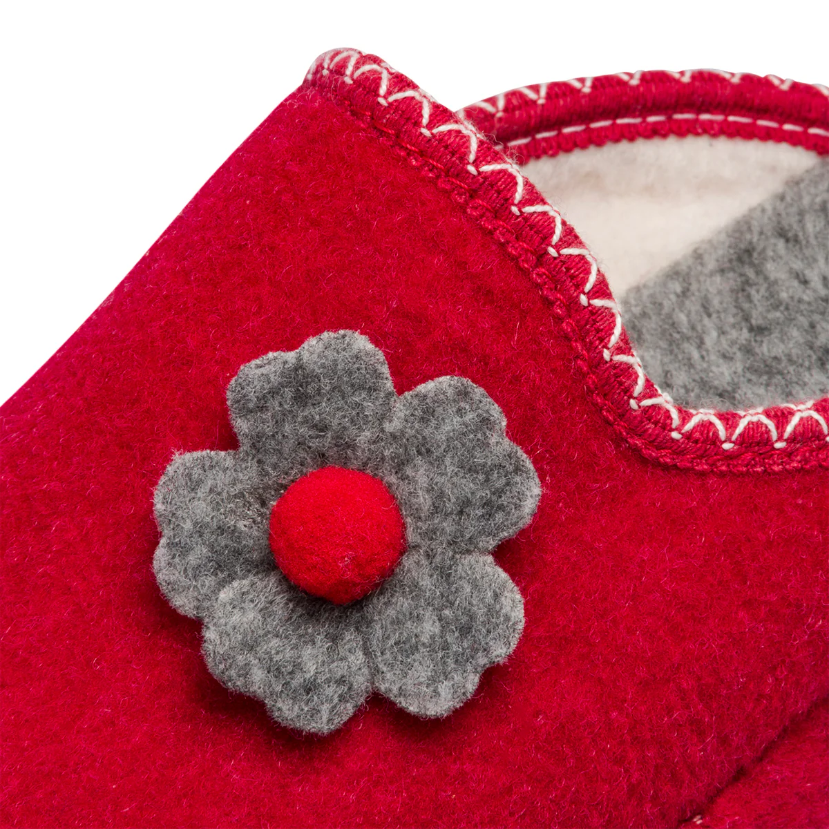 Pantofole rosse in tessuto da donna con fiore grigio Rosagialla - Image 11