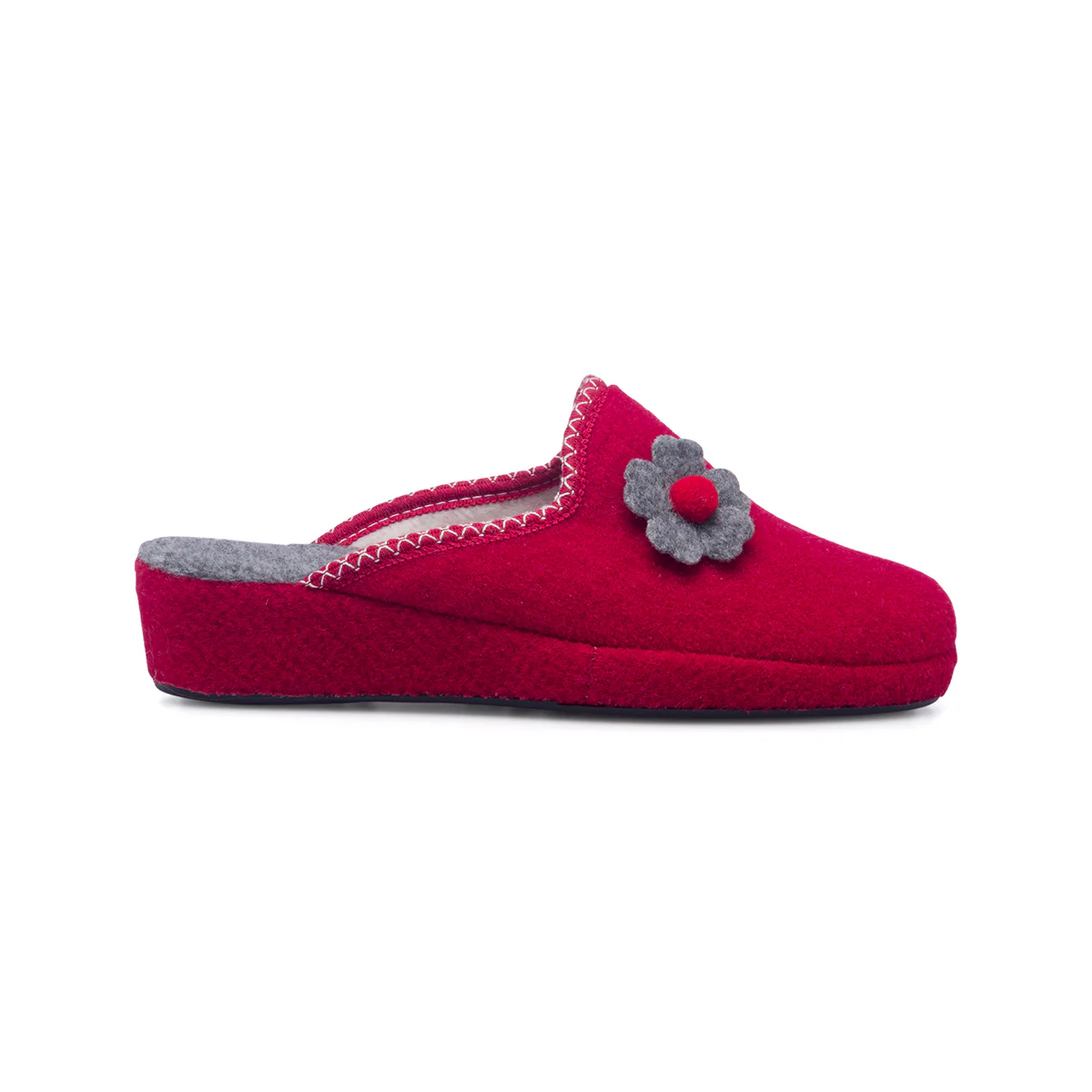 Pantofole rosse in tessuto da donna con fiore grigio Rosagialla - Image 6