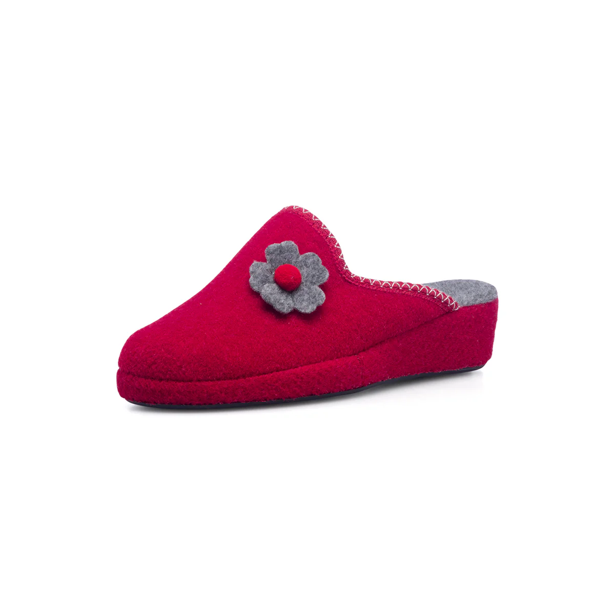 Pantofole rosse in tessuto da donna con fiore grigio Rosagialla - Image 7