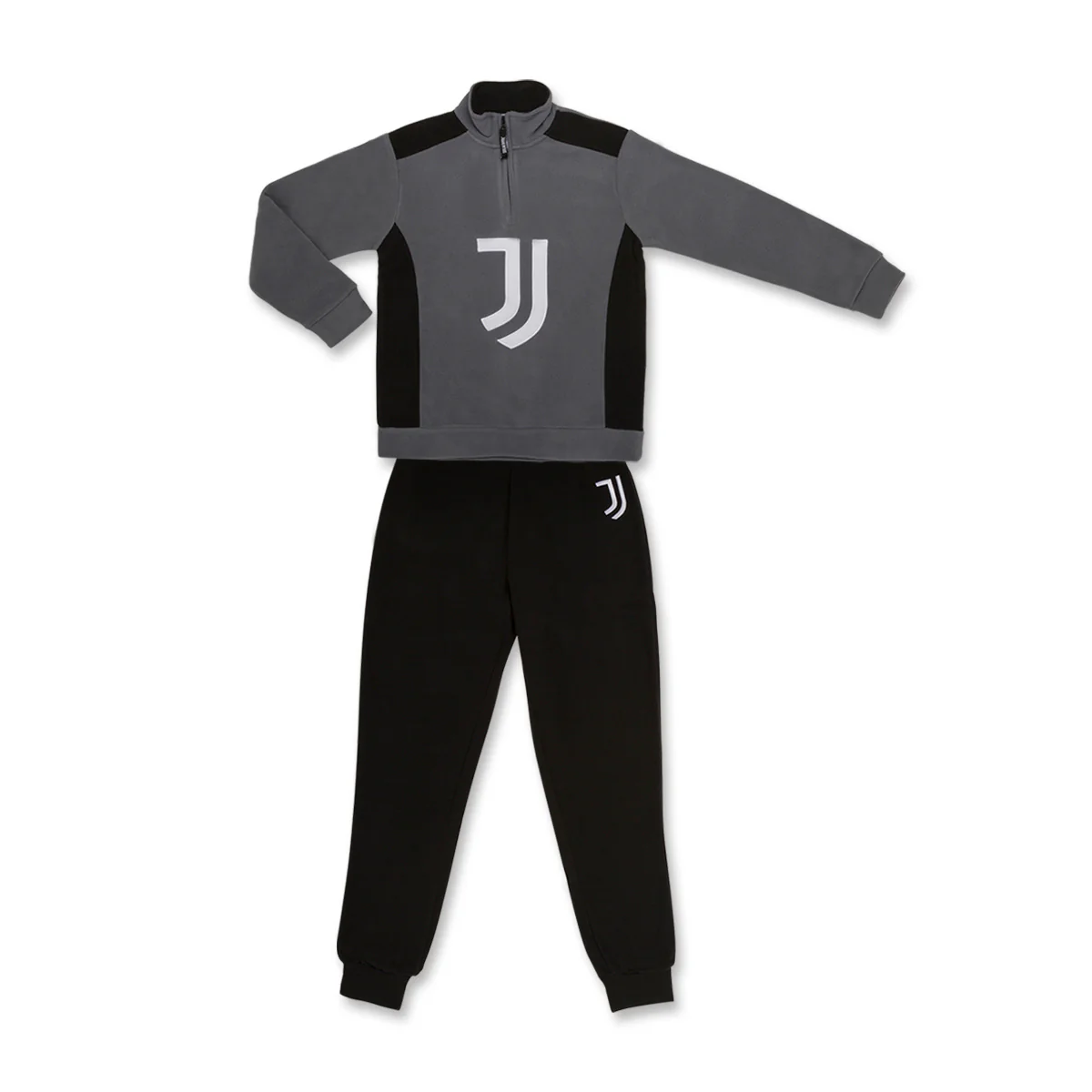 Pigiama invernale in pile grigio e nero da bambino con logo Juventus