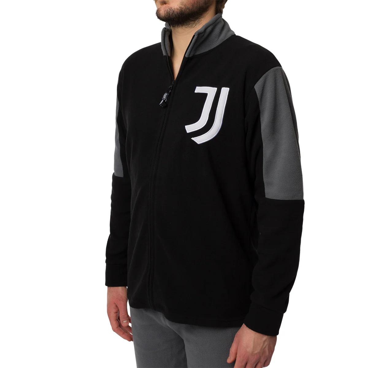Pigiama invernale in pile grigio e nero da uomo con logo Juventus - Image 3