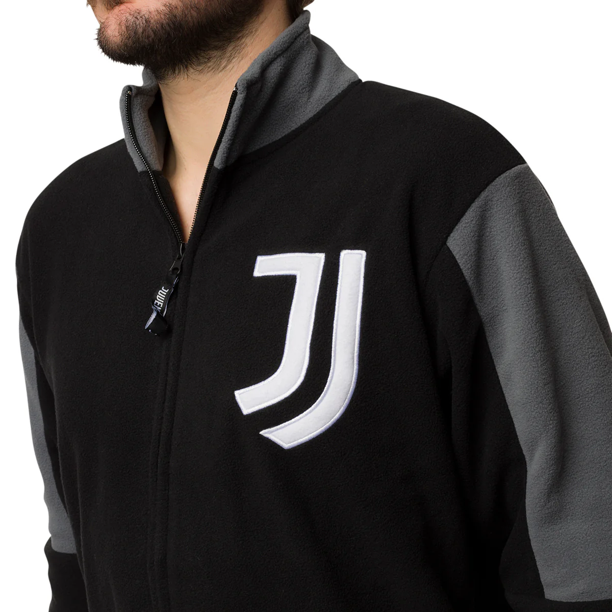 Pigiama invernale in pile grigio e nero da uomo con logo Juventus - Image 5