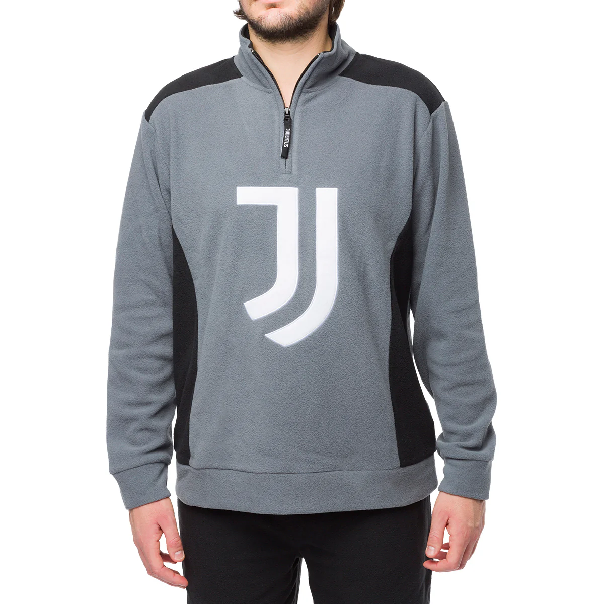 Pigiama invernale in pile grigio e nero da uomo con logo Juventus - Image 3