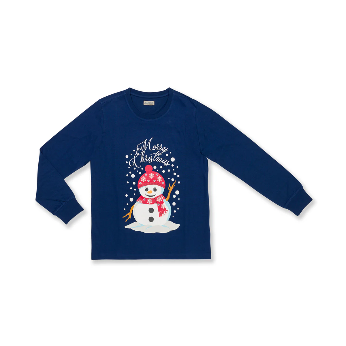 Pigiama natalizio blu da bambina con pupazzo di neve e pantaloni rossi - Image 2