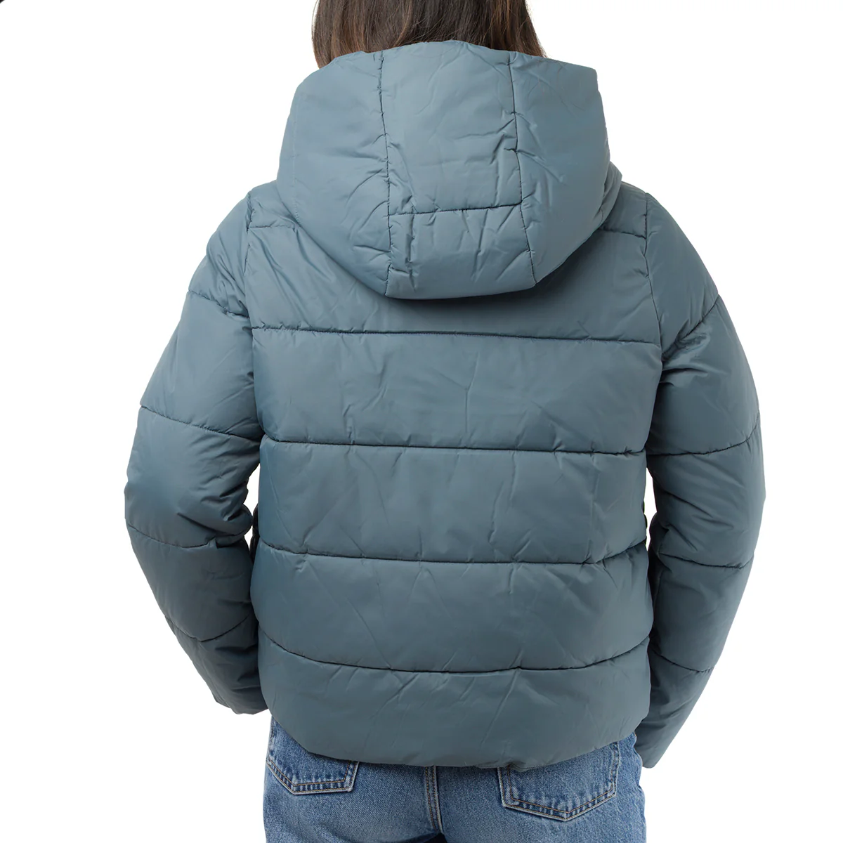 Piumino da donna grigio con cappuccio e chiusura a zip e bottoni Vero Moda - Image 2