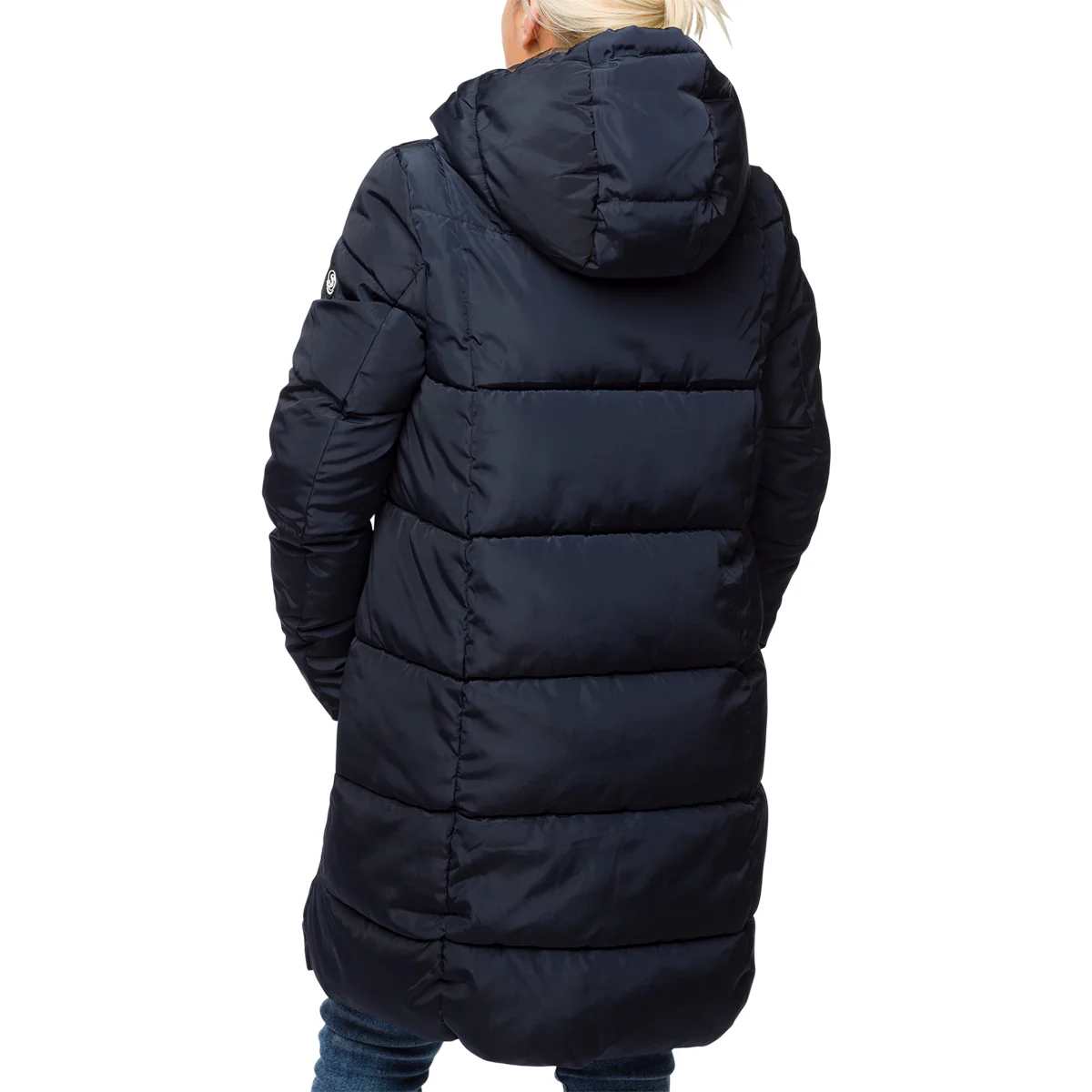 Piumino lungo blu da donna con cappuccio e zip Swish Jeans - Image 2