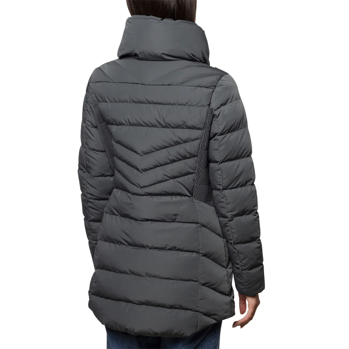 Piumino lungo grigio da donna con zip Lora Ferres - Image 2
