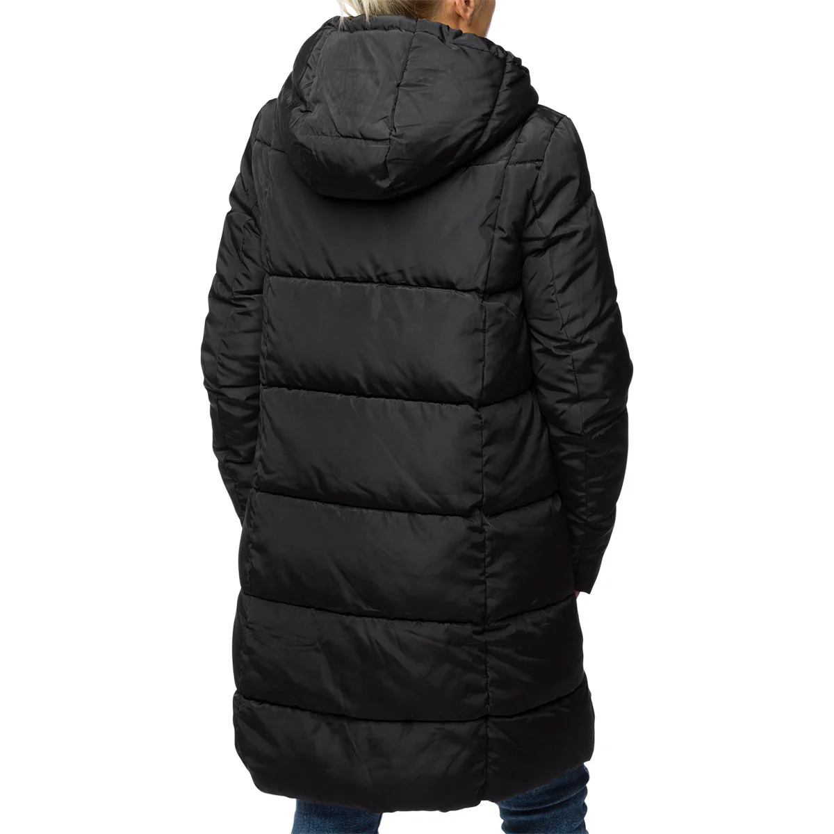 Piumino lungo nero da donna con cappuccio e zip Swish Jeans - Image 2