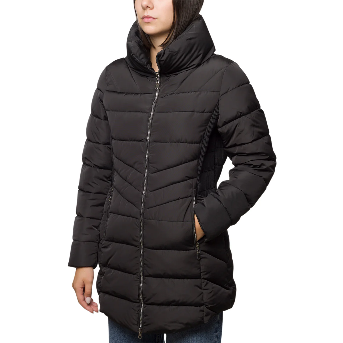Piumino lungo nero da donna con zip Lora Ferres