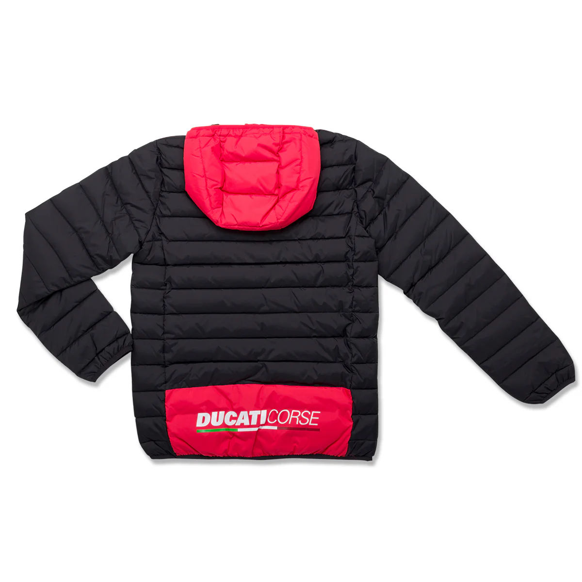 Piumino nero da bambino con cappuccio rosso e logo sul petto Ducati Corse - Image 2