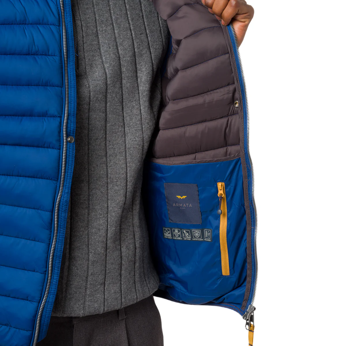 Piumino smanicato blu da Uomo con tasche impermabile Armata di Mare - Image 3