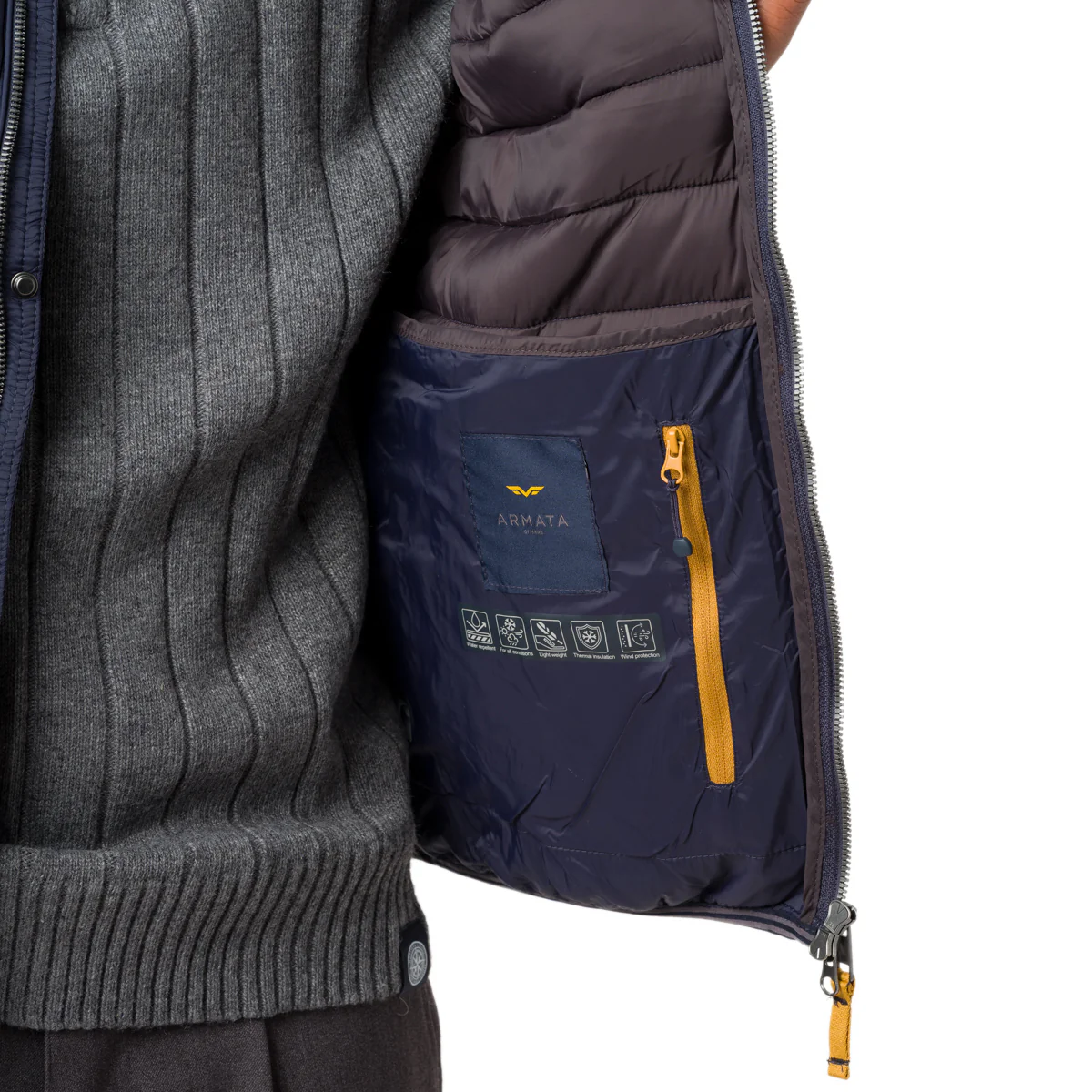 Piumino smanicato blu scuro da Uomo con tasche Armata di Mare - Image 2