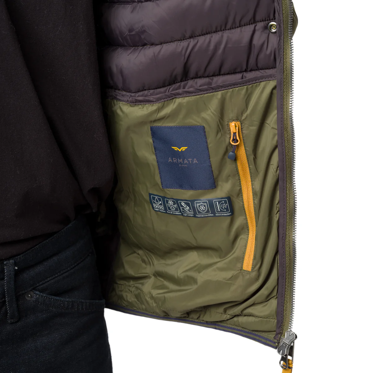Piumino verde militare da Uomo con tasche impermabile Armata di Mare - Image 3