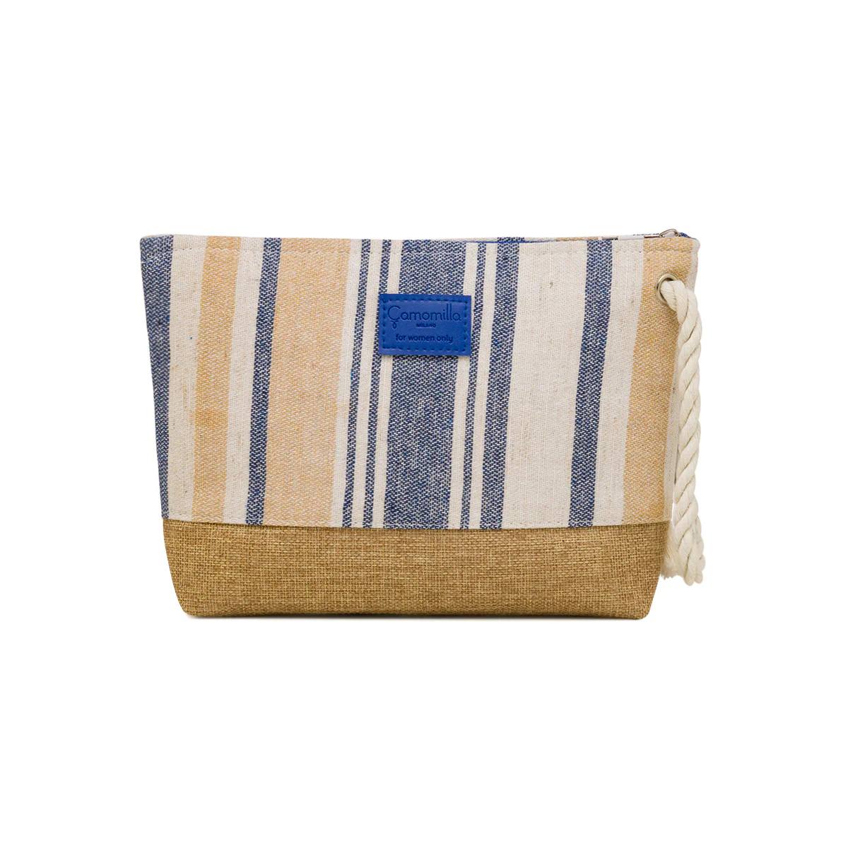Pochette a Righe Blu con Scritta SUN e Polsino in Ecopelle Camomilla Milano - Image 2