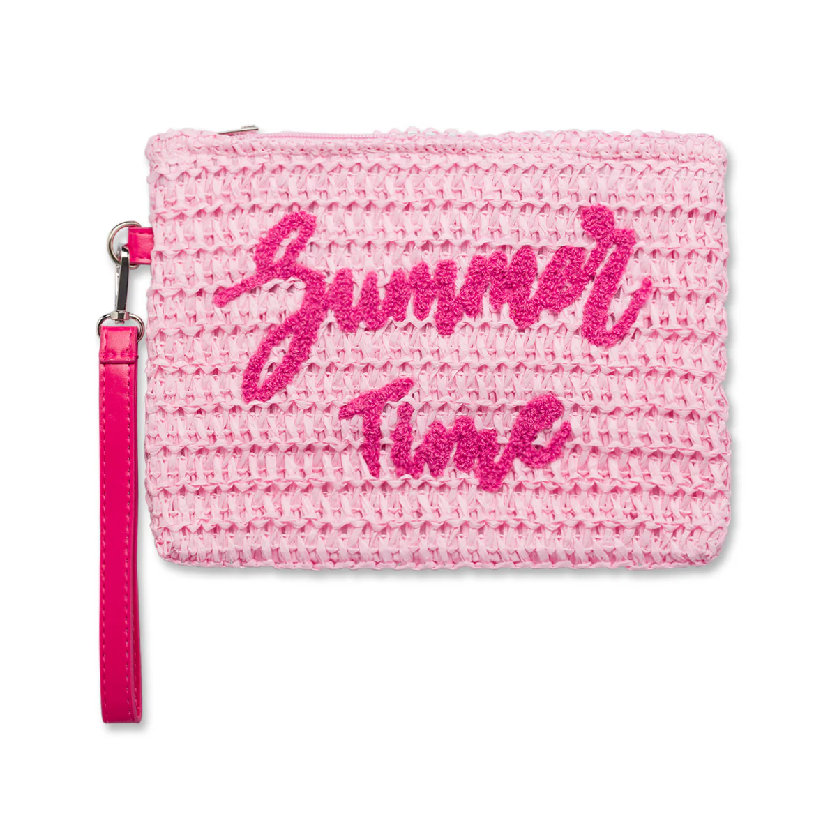 Pochette da mare donna rosa effetto paglia con scritta fucsia "Summer Time" Swish Jeans
