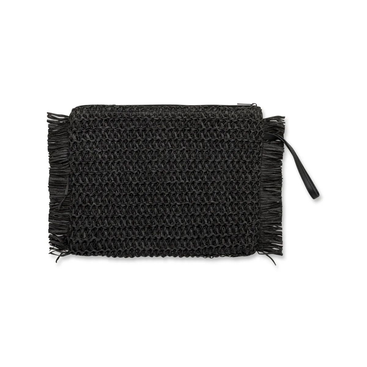 Pochette in Paglia Intrecciata Nera con Frange e Polsino Camomilla Milano - Image 2