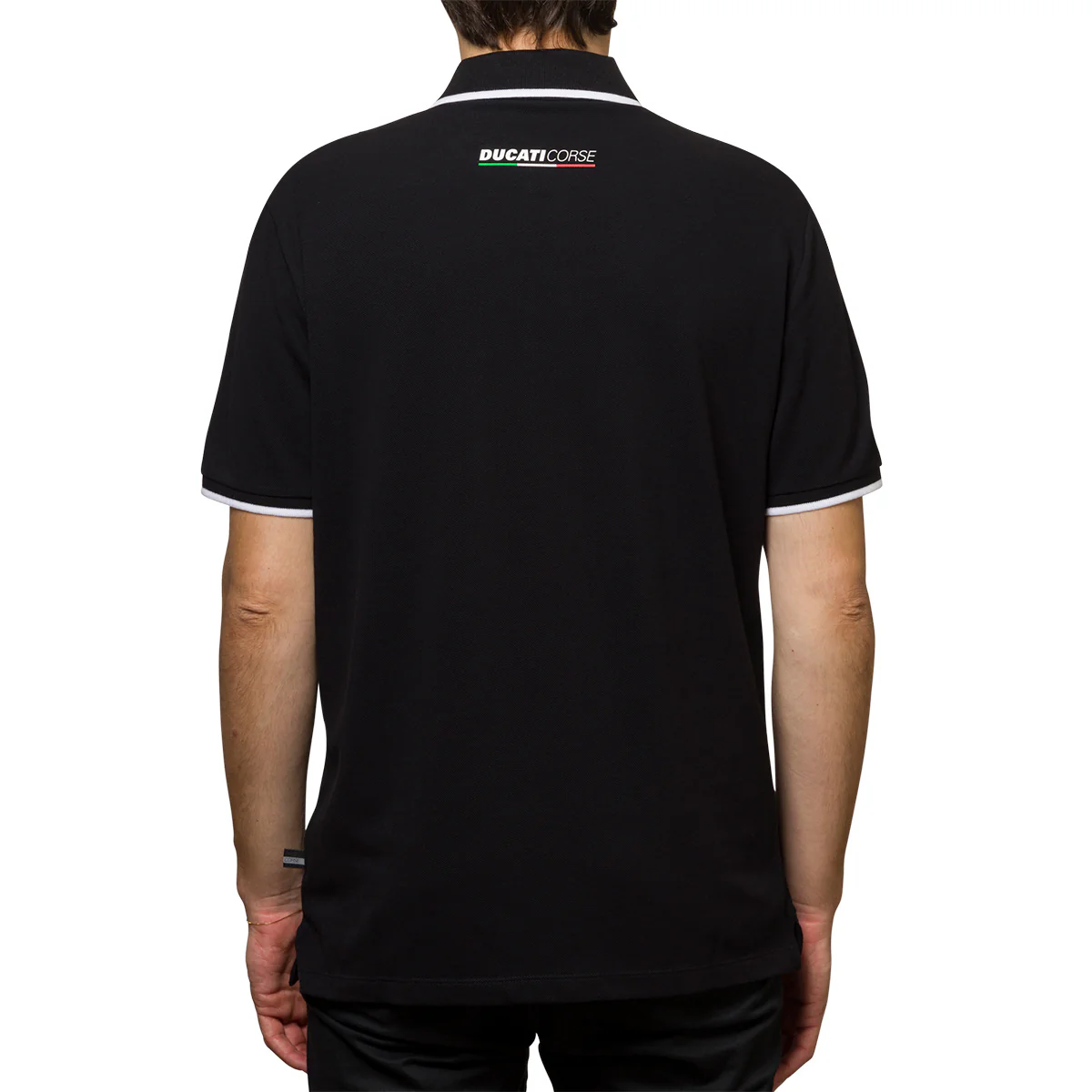 Polo a maniche corte nera da uomo con logo sul petto Ducati Corse - Image 2